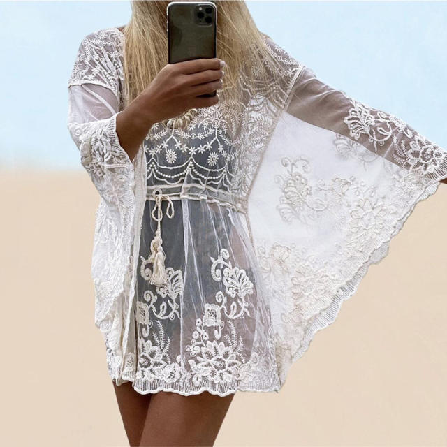 Lace embroidery swimsuit cover up