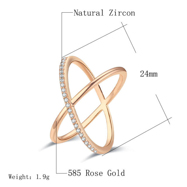 Fashion double circle inlaid zircon rose gold Women's ring