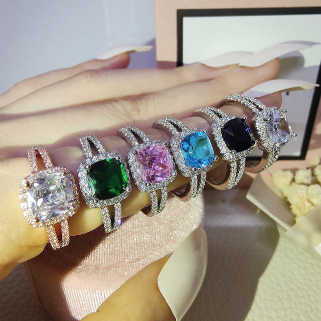 Classic square colored cubic zircon Y2K rings for lady