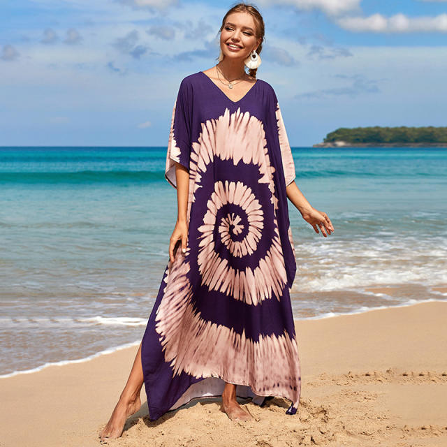 Color printing swimwear cover up beach dress