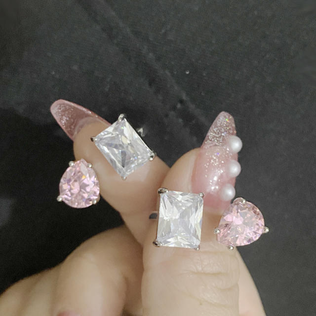 18KG Sweet pink color cubic zircon openning rings for women