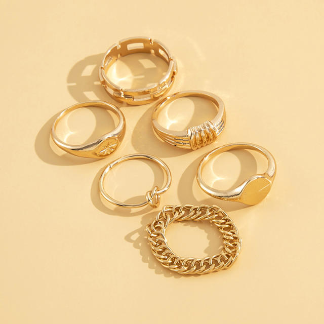 6pcs elegant gold color stackable rings