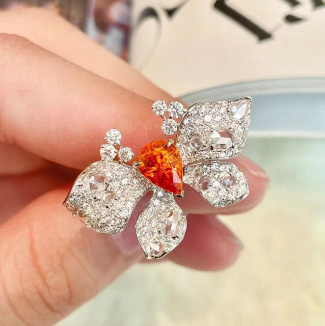 Pave setting rhinestone butterfly openning rings