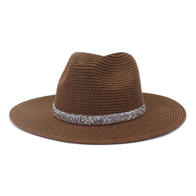 Sequins straw fedora hat