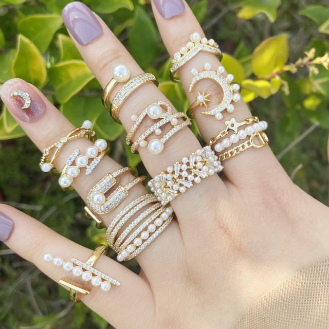 Luxury pearl beads copper rings