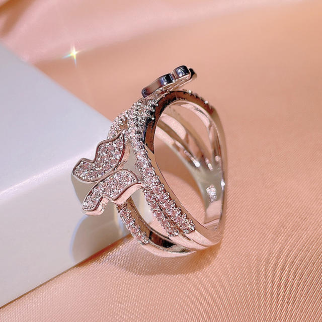 Butterfly shape inlaid zircon ring