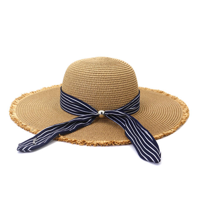 Stripped ribbon straw beach hat