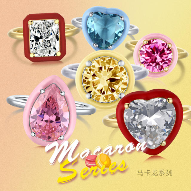 WISH hot sale sweet colored cubic zircon S925 sterling silver rings