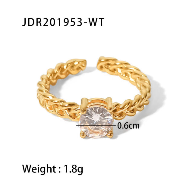 18KG stainless steel ring with color round cubic zircon