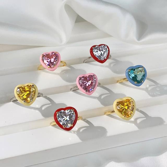 S925 Sterling silver heart cut cubic zircon colored rings