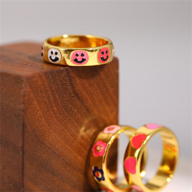 Enamel flower letter stainless steel rings