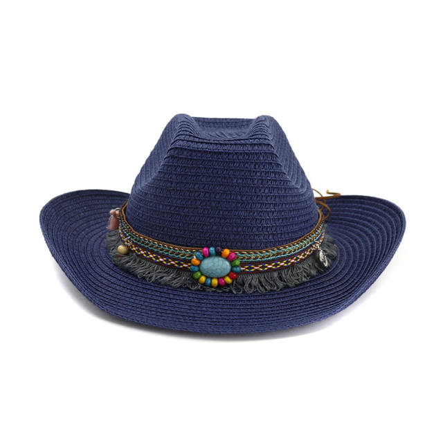 National tassel straw cowboy hat