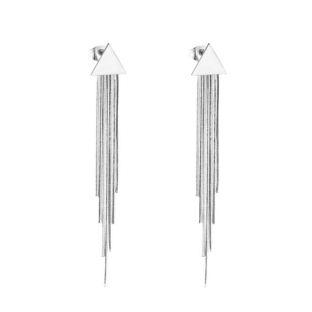 Geometric stainless steel star tassel earrings