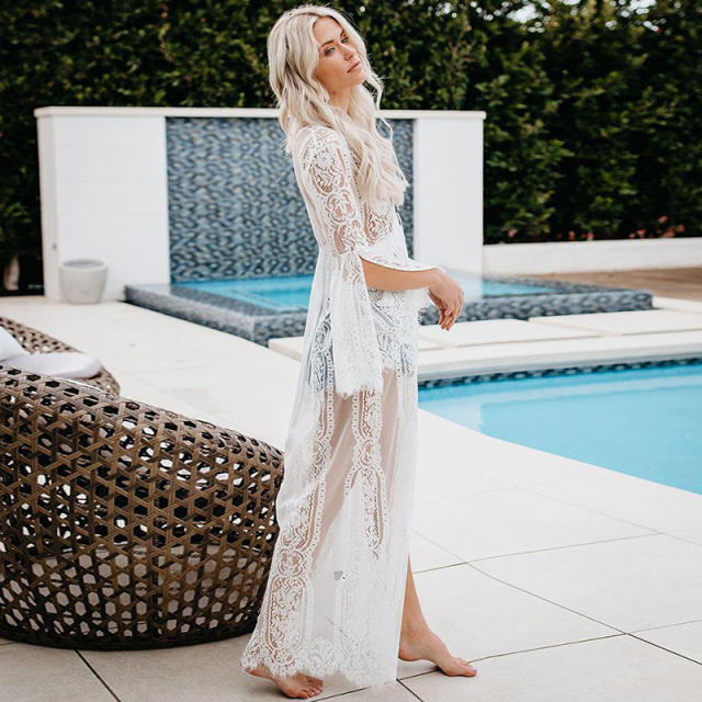 Lace embroidery swimsuit cover up