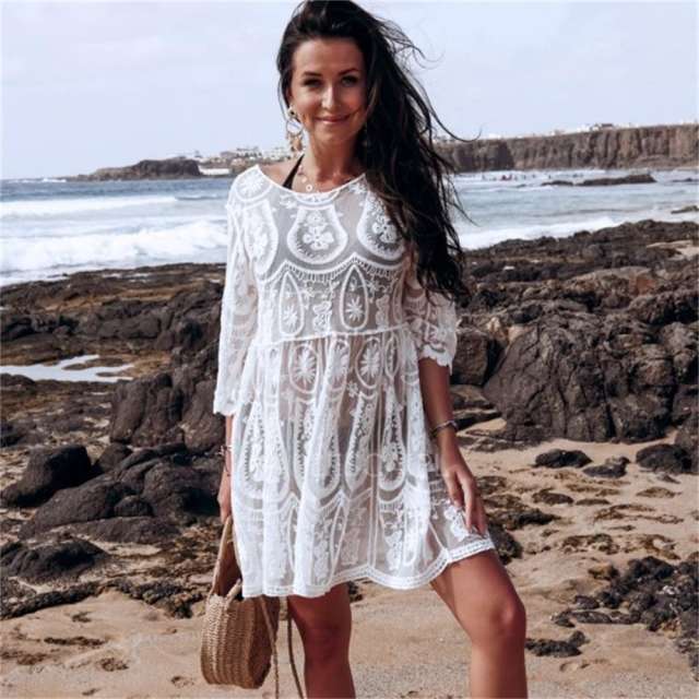 Sexy lace embroidery swimsuit cover up