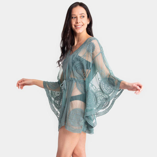 Sexy lace embroidery swimsuit cover up