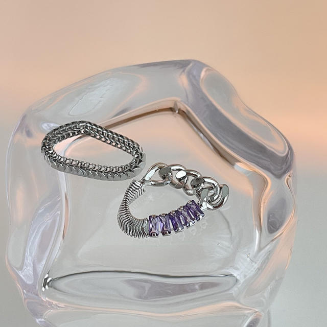 Personality silver color snake chain cubic zircon rings