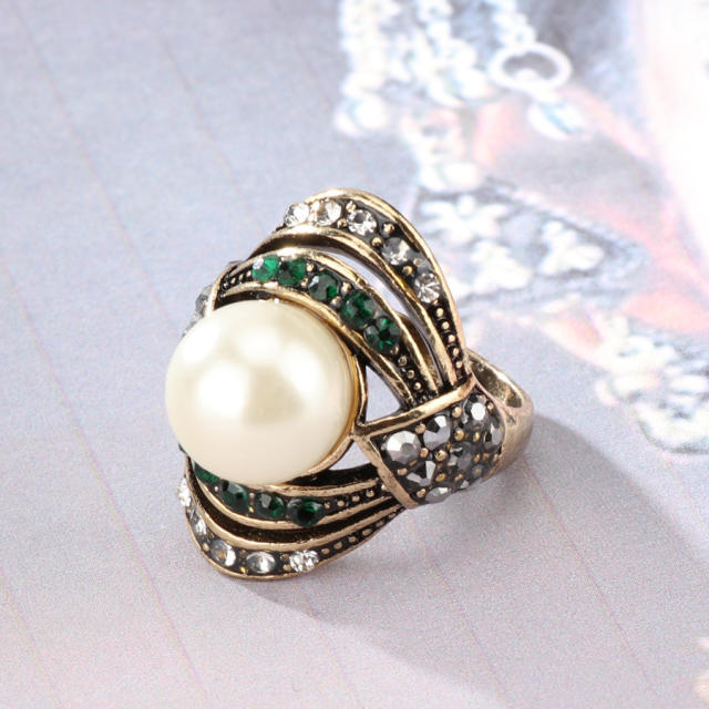 Boho pearl rhinestone luxury women rings