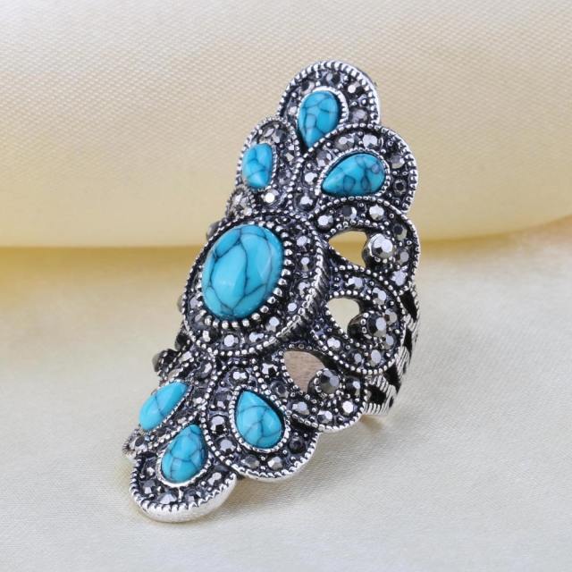 Vintage natural turquoise distressed hollow rings