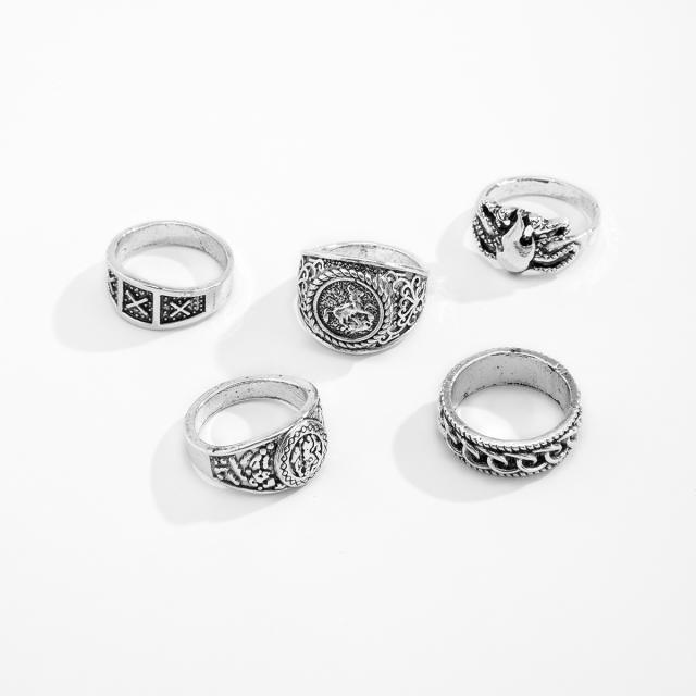 5pcs vintage super cool mens ring set