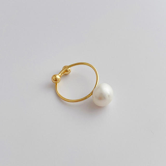 Retro geometric Pearl zircon ring