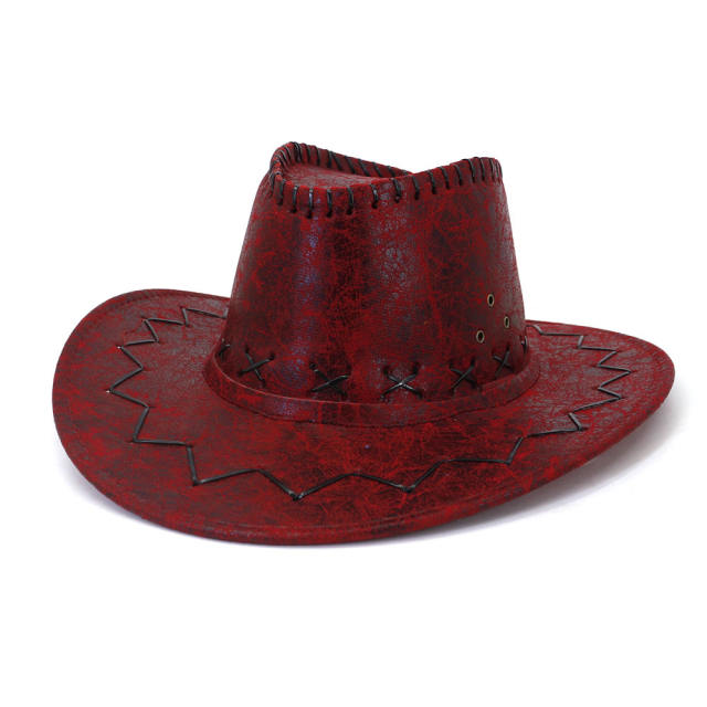 Vintage PU solid color cowboy hat