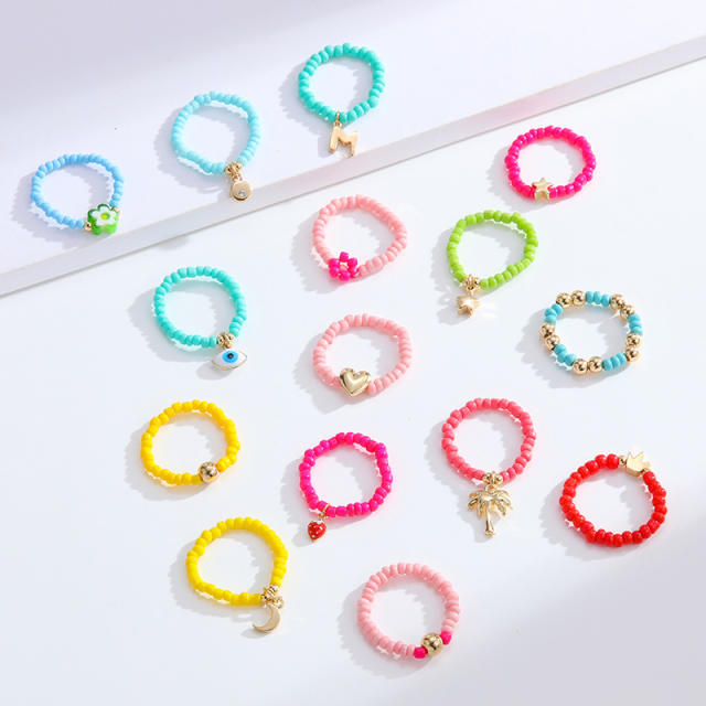 Boho color seed beads stackable rings