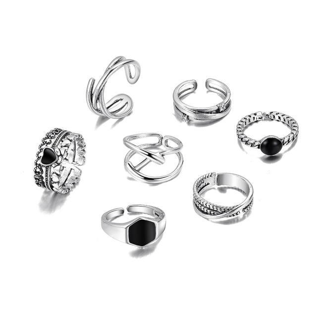 7pcs silver color stackable ring set