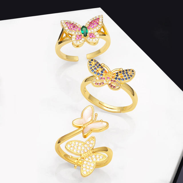 INS color cubic zircon butterfly openning rings