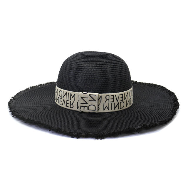 Letter ribbon straw beach hat