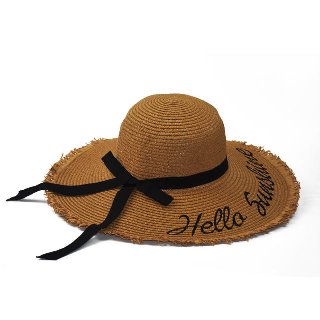 Hello summer wide brim straw beach hat