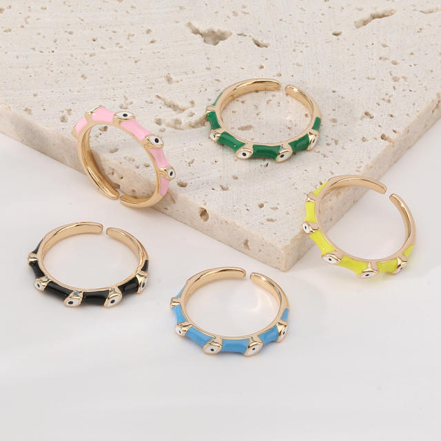 Personality color enamel evil eye openning rings