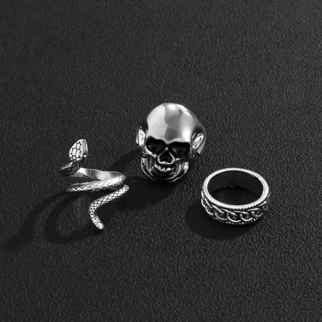 Vintage punk trend skull ring set for men