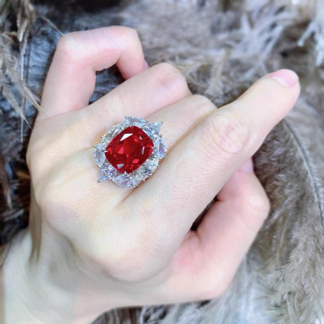 INS red color cubic zircon luxury openning rings