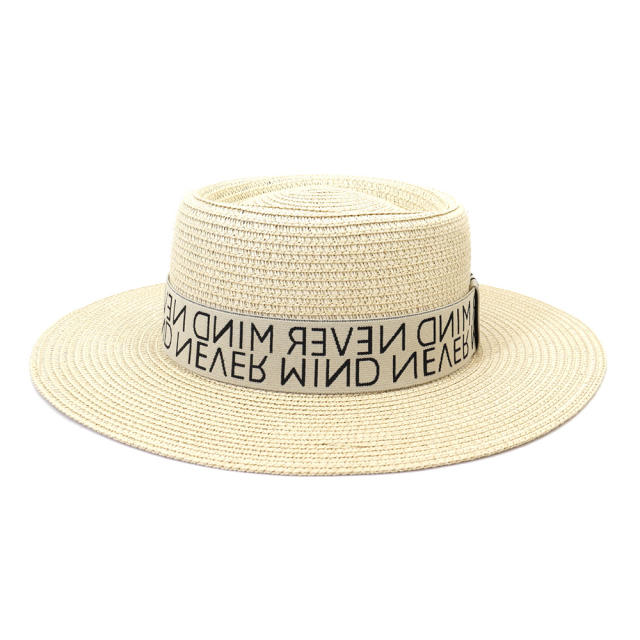 Letter ribbon straw boater hat