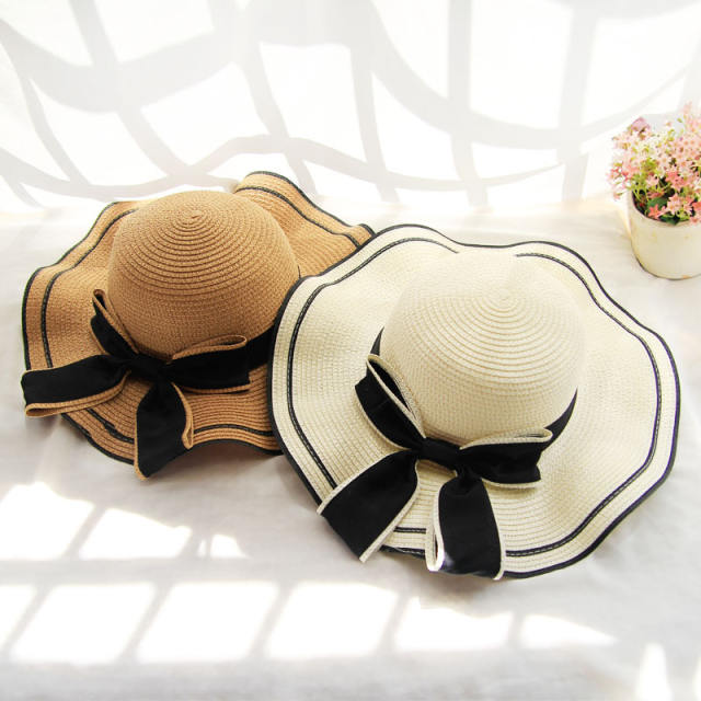 Wave wide brim straw beach hat