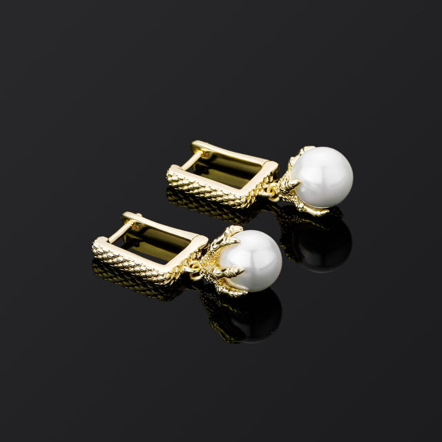 Hip hop pearl pendant earrings