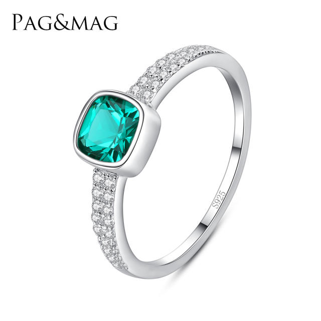 S925 sterling silver Emerald square wedding rings