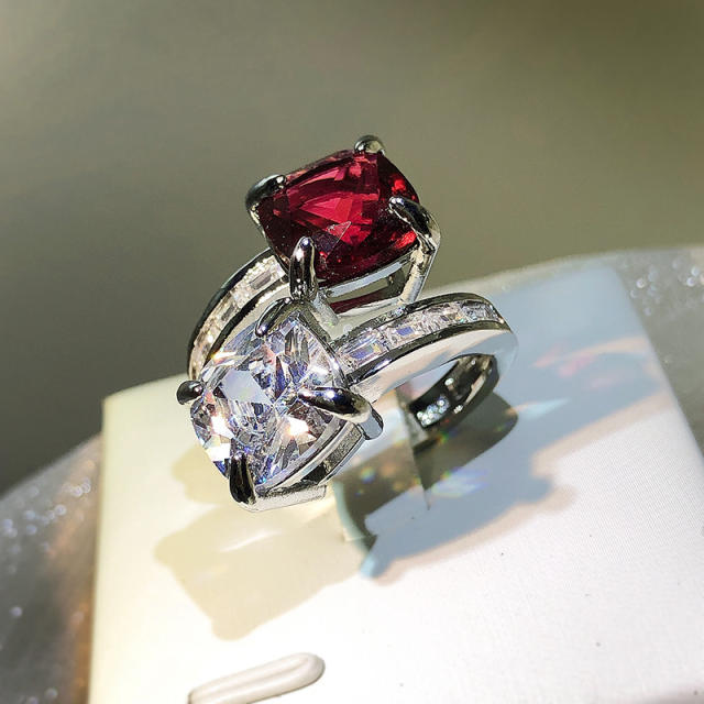 New red transparent gemstone open ring