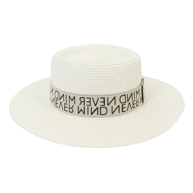 Letter ribbon straw boater hat