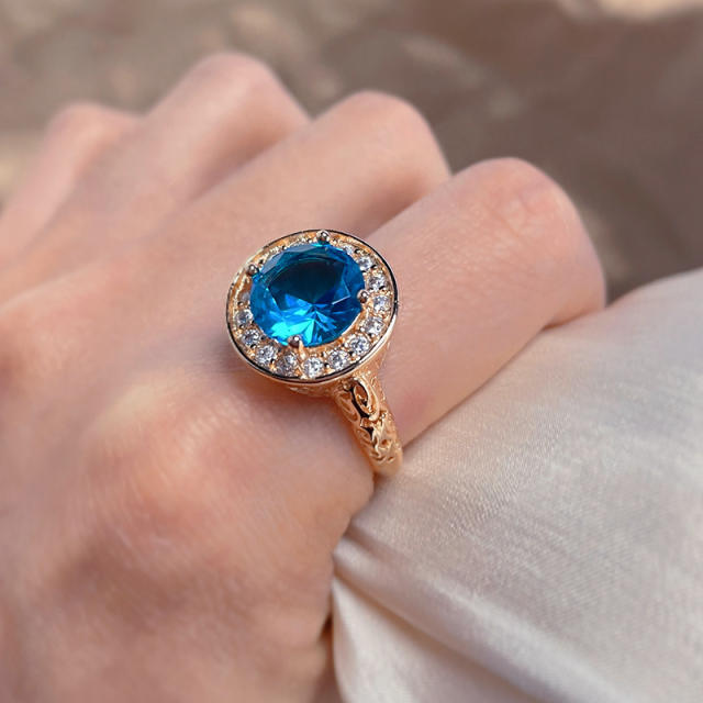 Fashion diamond blue zircon ring