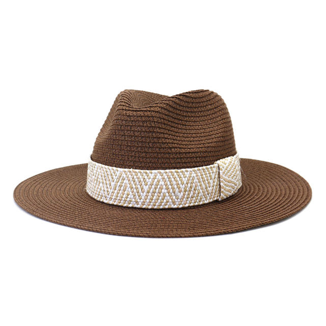 Outside solid color straw fedora hat