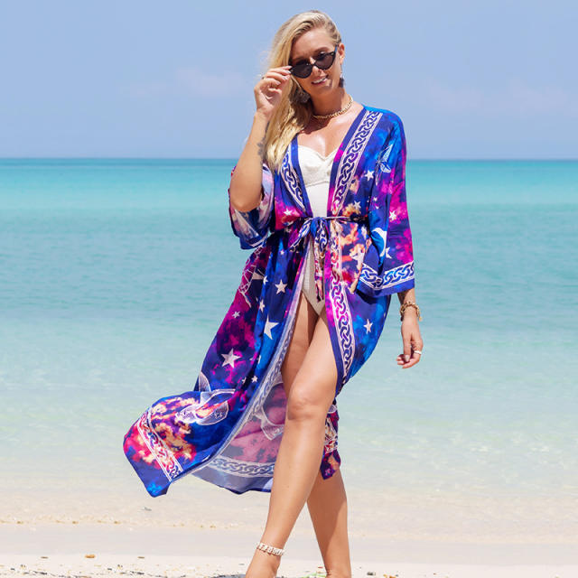 Summer color patterned cardigan cover up