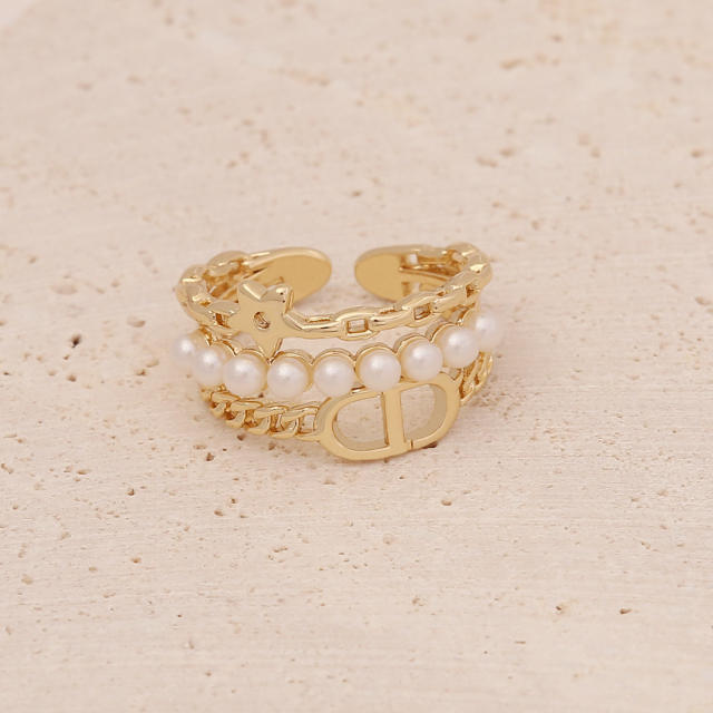 Luxury pearl beads copper rings