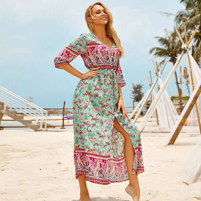 Bohemian style printing beach dress