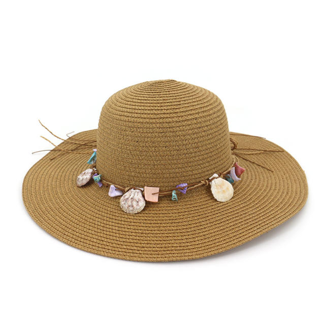Beach shell wide brim straw beach hat
