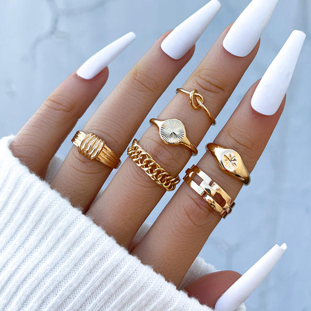 6pcs elegant gold color stackable rings
