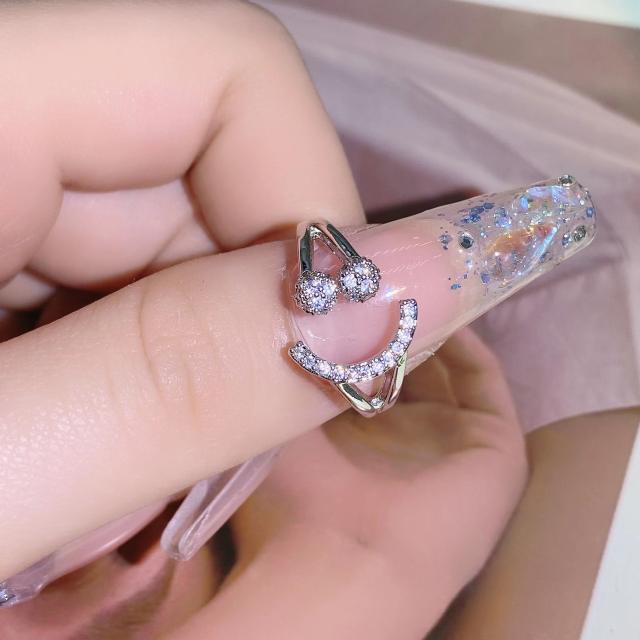 New Diamond-embedded smiling face open ring