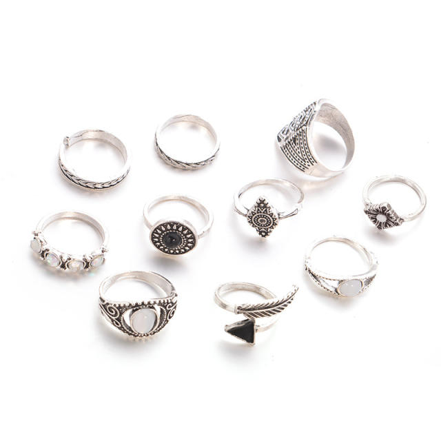 10pcs vintage metal ring set