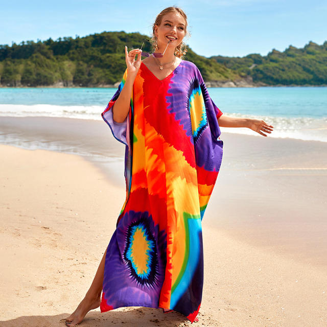 Color printing swimwear cover up beach dress